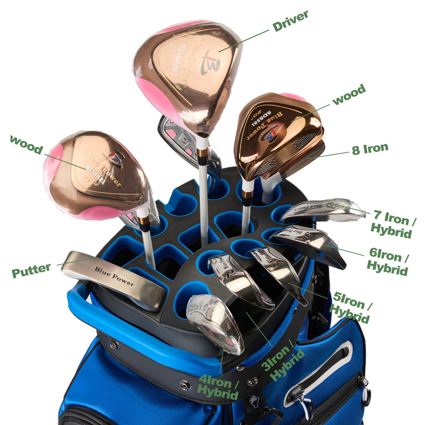 15-Way Full-Length Divider Golf Cart Bag-Blue