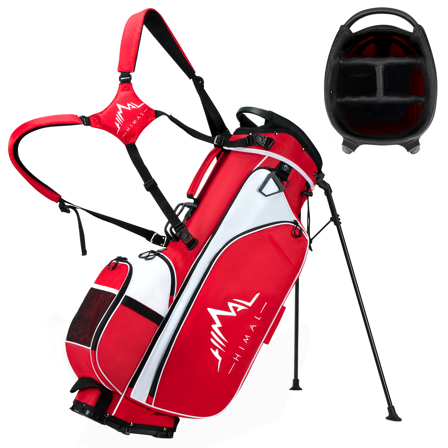 4-Way Golf Stand Bag-Bright Red-White