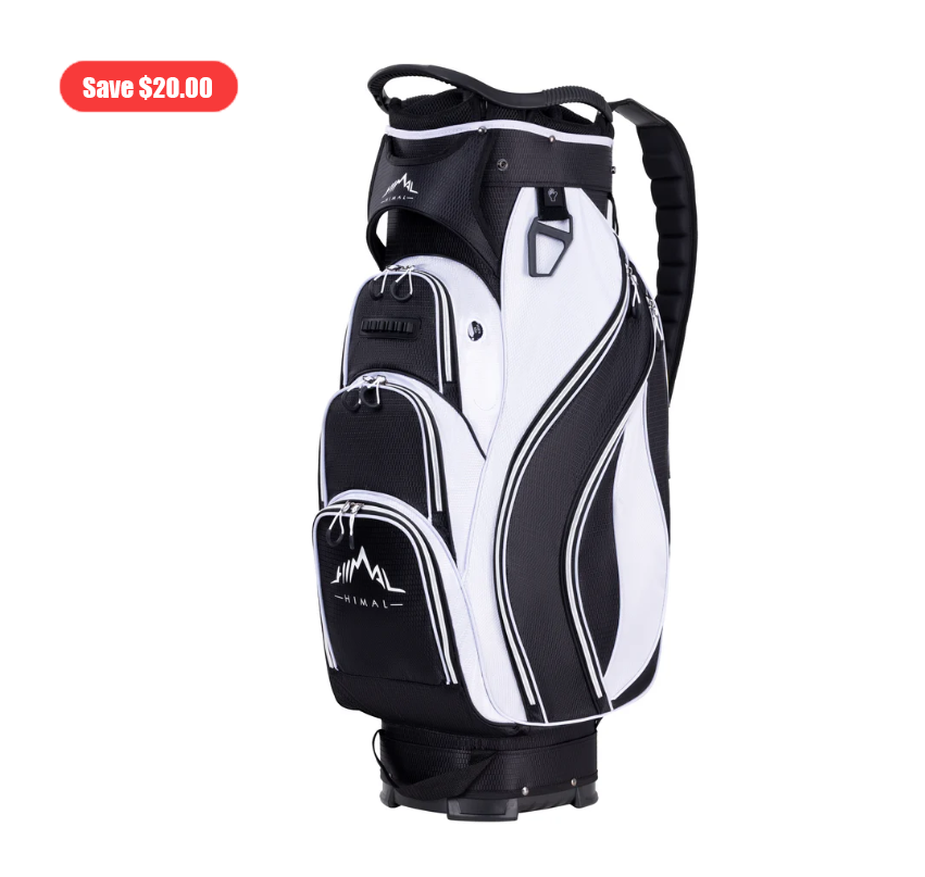 Golf Cart Bag with 14-Way Divider Top-Black-White