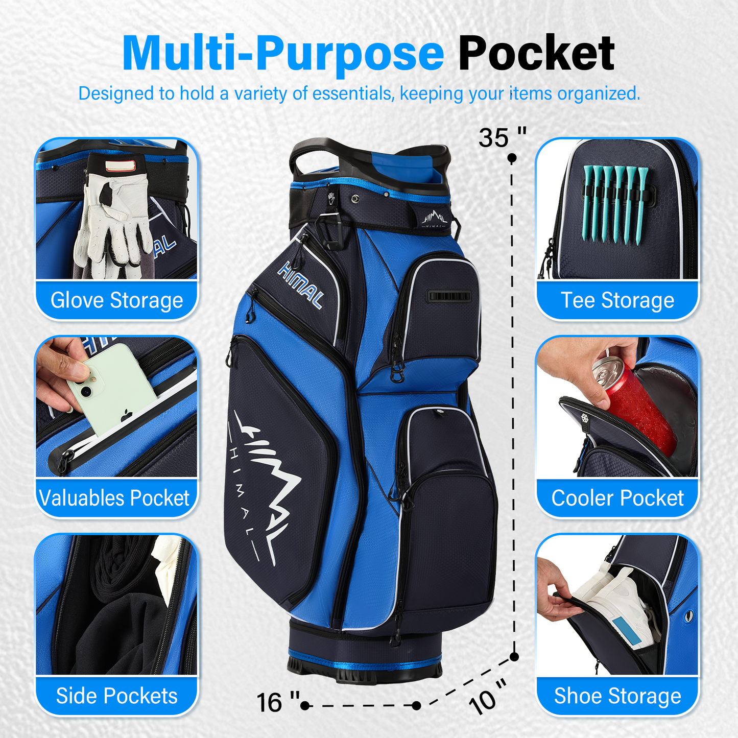 14-Way Full Length Premium Golf Cart Bag-Deep Blue