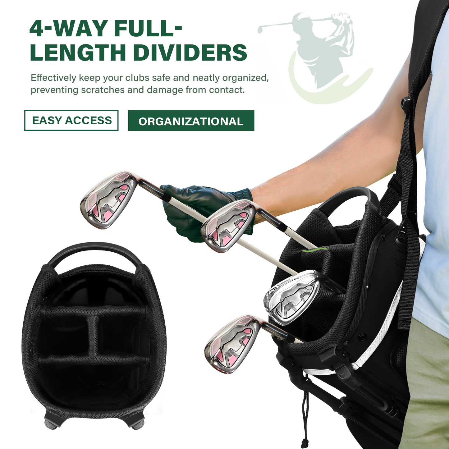 4-Way Golf Stand Bag-Pure Black-White