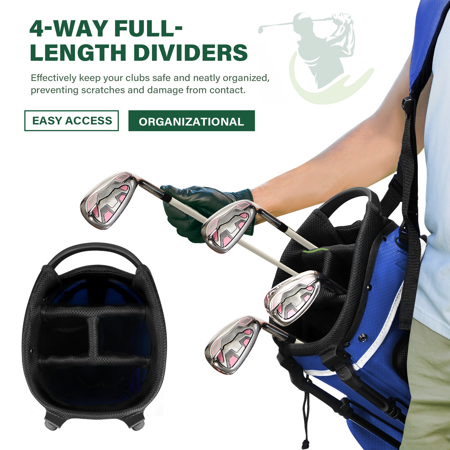 4-Way Golf Stand Bag-Royal Blue-White