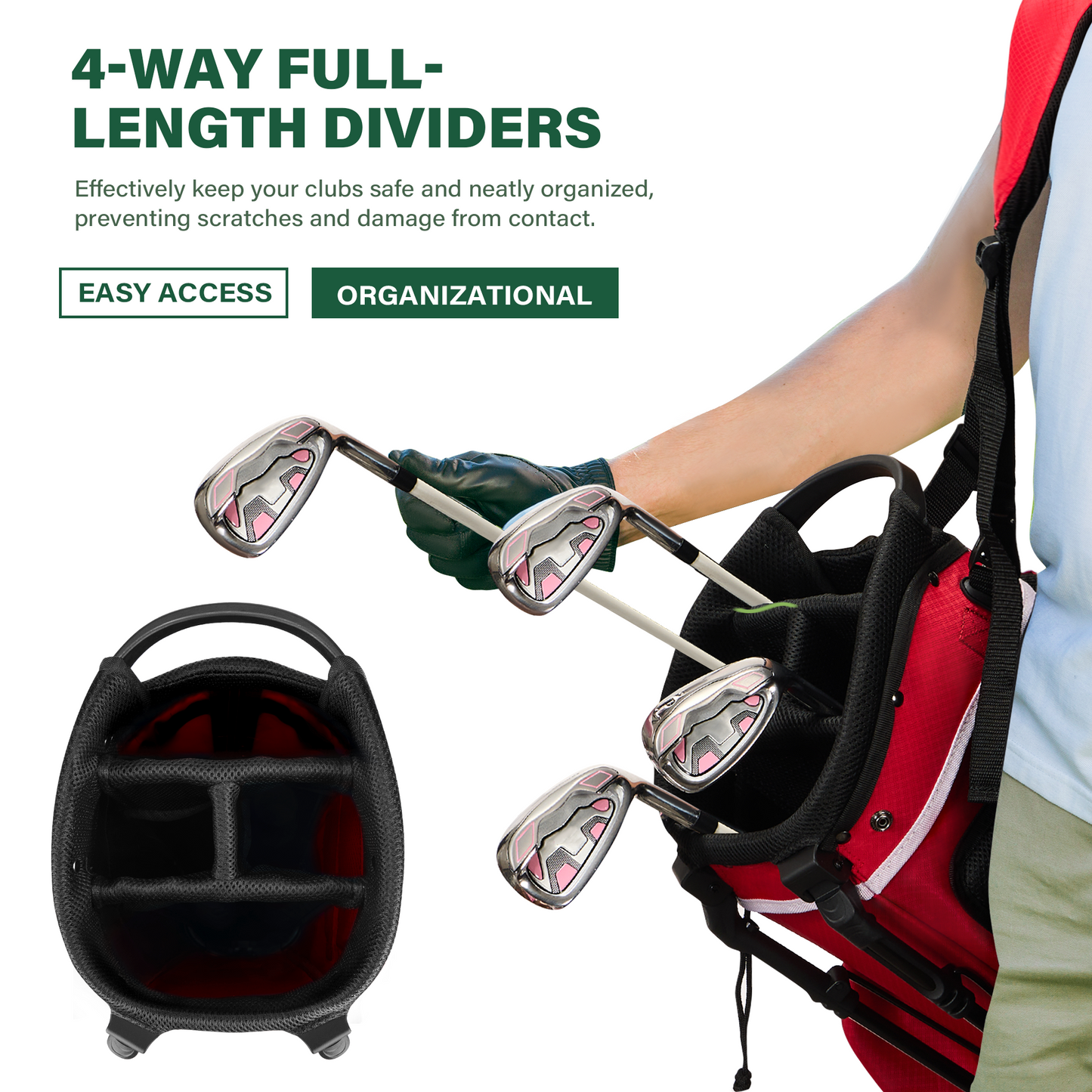 4-Way Golf Stand Bag-Bright Red-White