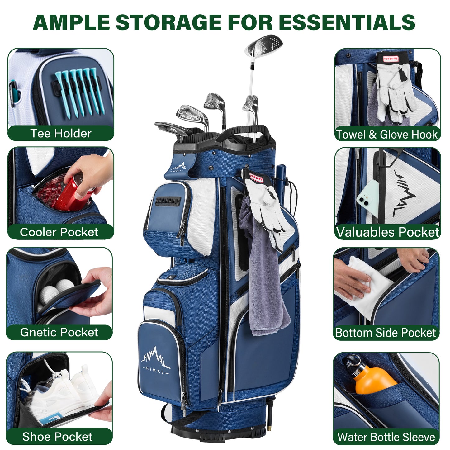 Golf Cart Bag 15-Way Organizer Divider-Blue White