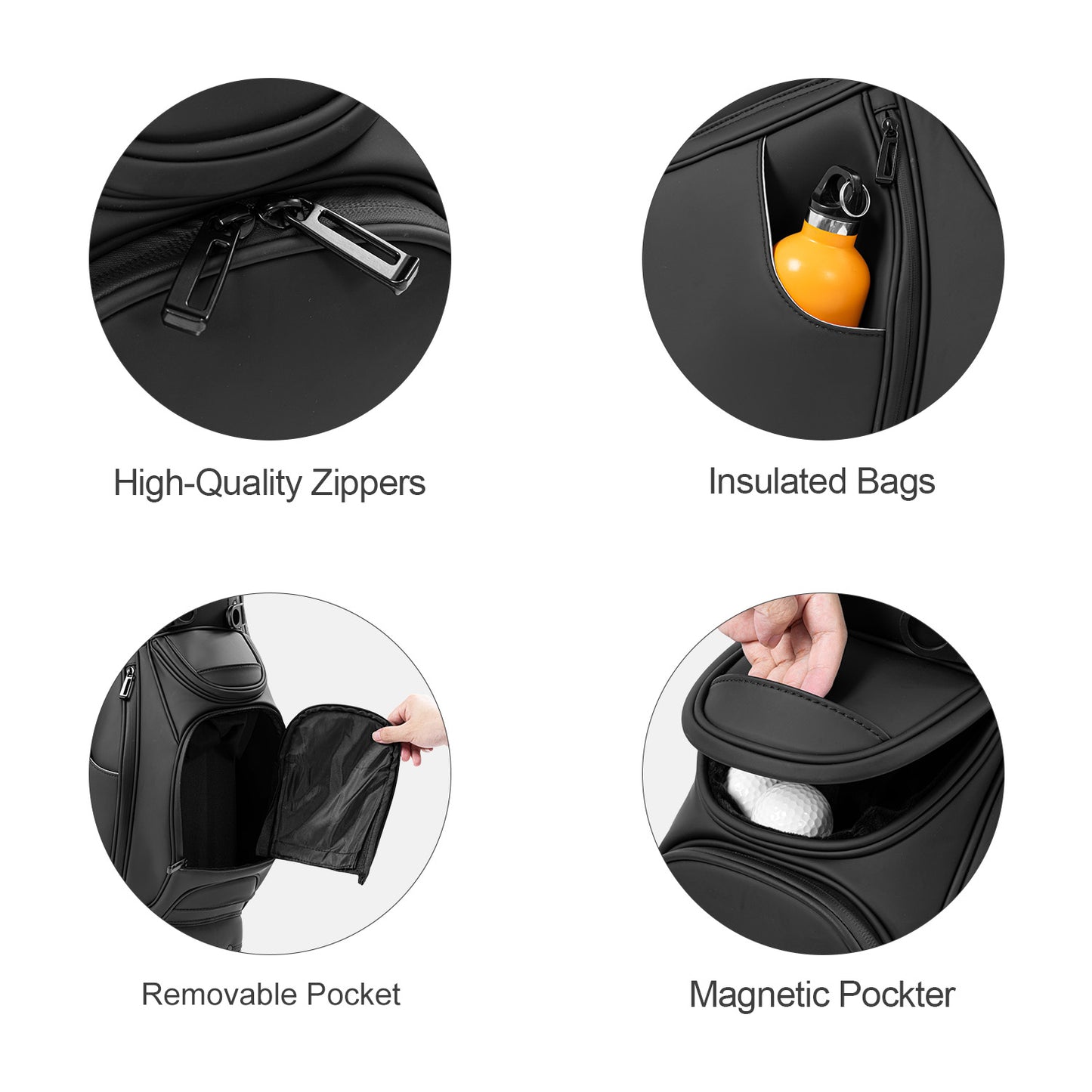 14 Way Premium Leather Golf Stand Club Bag-Black
