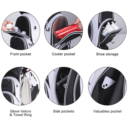 Golf Cart Bag with 14-Way Divider Top-Black-White