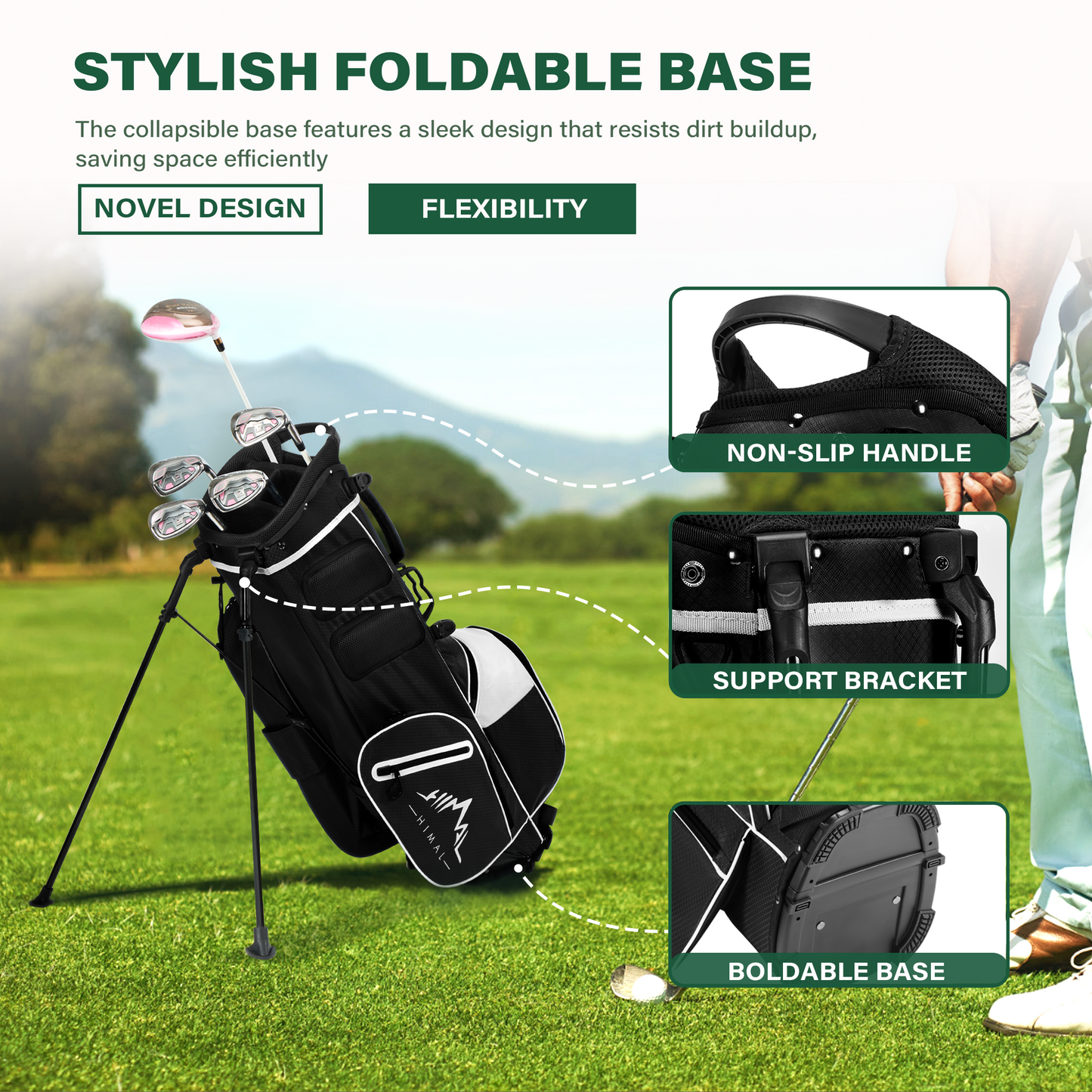 4-Way Golf Stand Bag-Pure Black-White