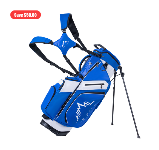 14-Way PU Leather Golf Stand Bag-Royal Blue-White