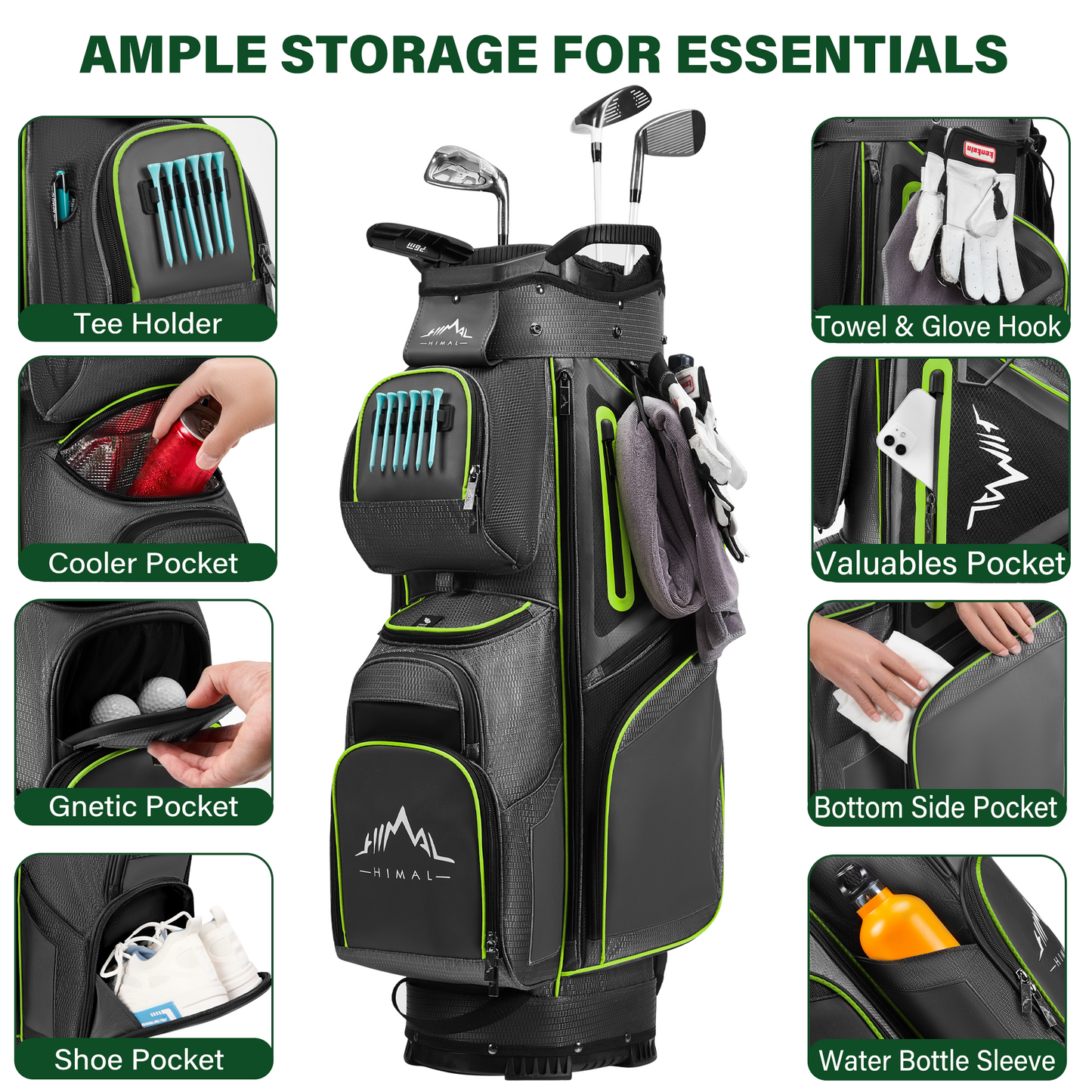 Golf Cart Bag 15-Way Organizer Divider-Lead Gray