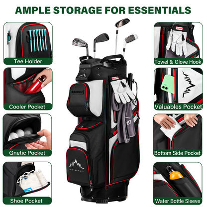 Golf Cart Bag 15-Way Organizer Divider-Black White