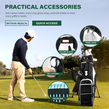 4-Way Golf Stand Bag-Pure Black-White