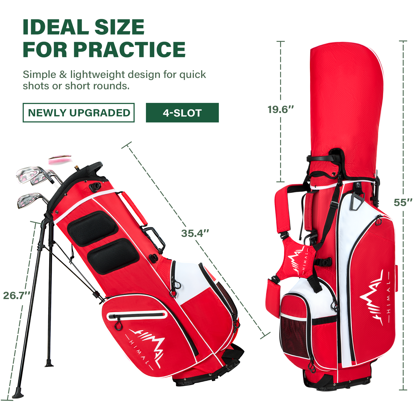 4-Way Golf Stand Bag-Bright Red-White