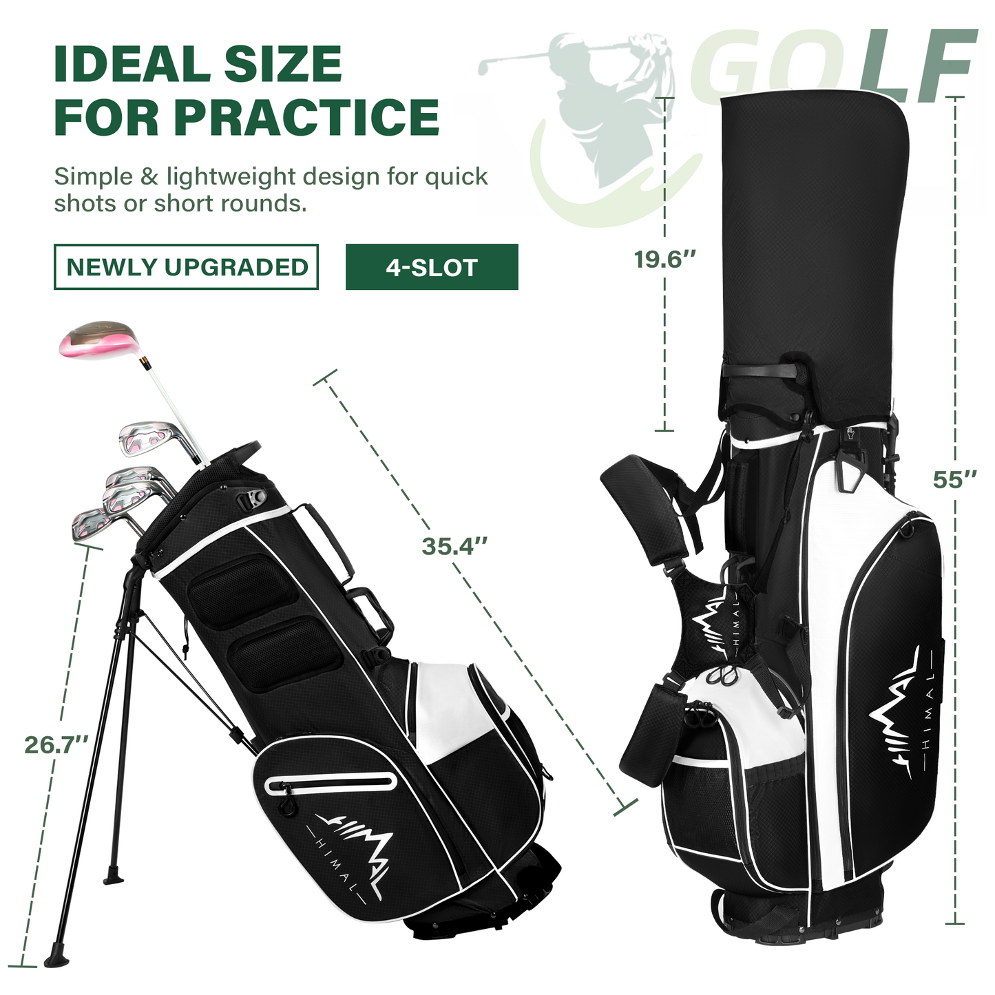 4-Way Golf Stand Bag-Pure Black-White