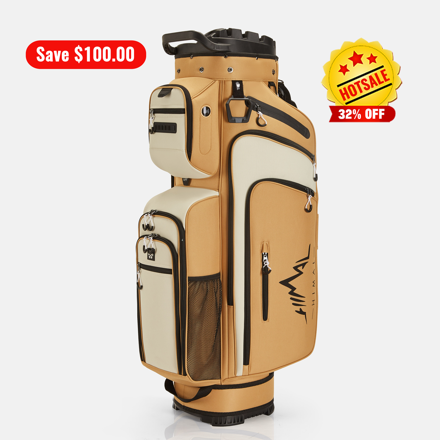 15-Way Full-Length Divider Golf Cart Bag-Beige